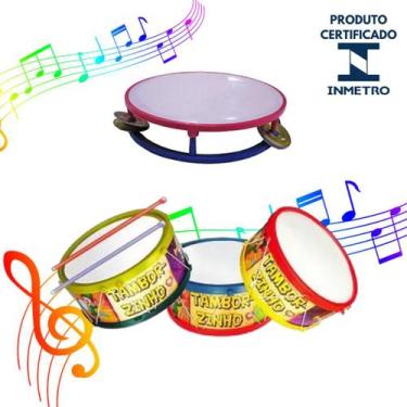 Imagem de Kit Pandeiro E Tambor Infantil Musicalidade Educativo Brinquedos - AMA