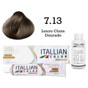 Imagem de Coloração 7.13 Louro Cinza Dourado + Oxi 20 Vol  Itallian Color