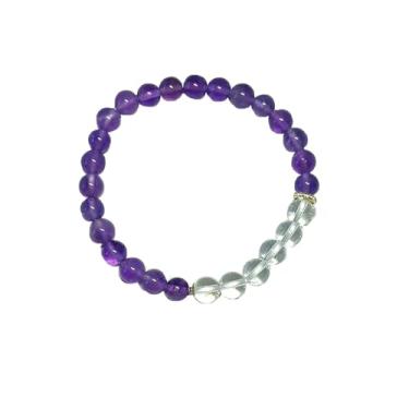Imagem de hakeng Pulseira elástica de ametista natural e cristal de quartzo transparente, roxa e transparente, Small, Cristal, Sem Pedra Preciosa