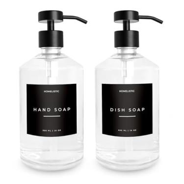 Imagem de Conjunto de 2 dispensadores de sabão de vidro luxuosos - Garrafas pretas elegantes com bombas pretas foscas, dispensador ideal de saboneteira de cozinha e dispensador de sabonete de mão de banheiro,
