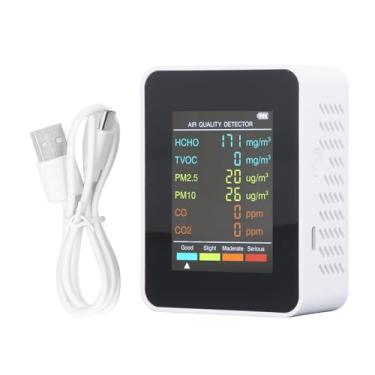 Imagem de Monitor de Qualidade do Ar Portátil Detector de CO2 Interno Com Tela LCD Carregamento USB CO2 TVOC HCHO PM2.5 PM10 Detecção (Branco)