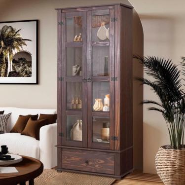 Imagem de Cristaleira Rústica Madeira Maciça 2 Portas Vidro D106 Denk