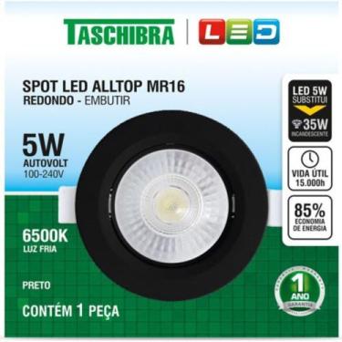Imagem de Spot Led Taschibra Alltop Embutir Redondo Preto 5W 6500K