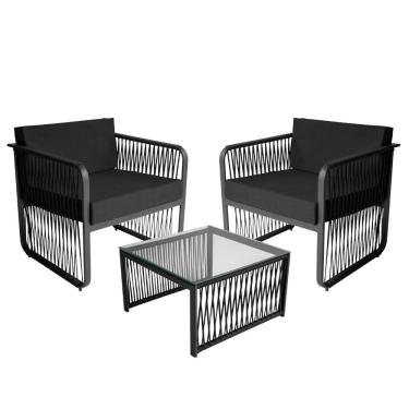 Imagem de Conjunto 2 Poltronas e 1 Mesa de Centro Santiago em Alumínio e Corda Náutica Acesse Móveis