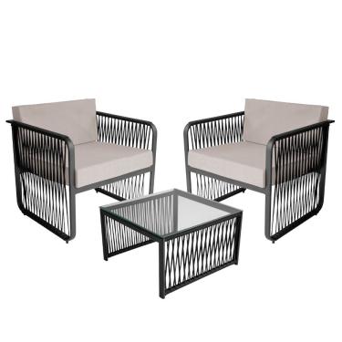 Imagem de Conjunto 2 Poltronas e 1 Mesa de Centro Santiago em Alumínio e Corda Náutica Acesse Móveis