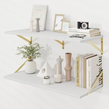 Imagem de Dreamland Prateleiras brancas e douradas, prateleira de 91 cm, grande prateleira flutuante de 30 cm de profundidade, conjunto de 2 para estante de livros, sala de estar, quarto, casa, escritório