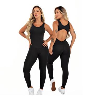 Imagem de Kit 2 Macacão Fitness Feminino Costas Aberta Liso Longo Alta Qualidade