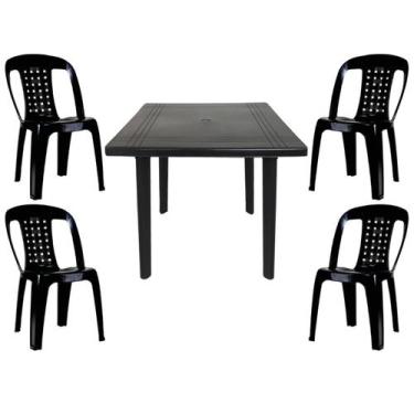 Imagem de Mesa Quadrada Plástico Desmontável 90cm Preta + 4 Cadeiras Vime Empilh