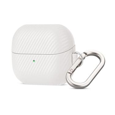 Imagem de Haobobro Capa de couro para Samsung Galaxy Buds 3 e Galaxy Buds 3 Pro - Capa feita à mão com chaveiro, couro de vaca selecionado, textura de fibra de carbono, capa dura para Samsung Buds Pro 3 -