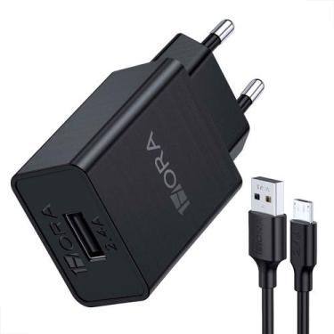 Imagem de Carregador Rápido Parede Turbo  Cabo V8 Usb Tipo A/c Preto - 1Hora
