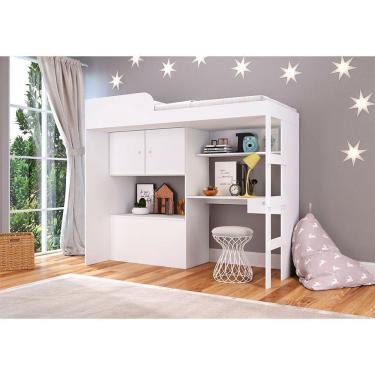 Imagem de Cama Solteiro Alta Multifuncional Baú e Estação de Trabalho