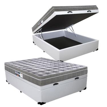 Imagem de Cama Box Baú Casal Colchão Espuma D33 Confort Toraflex + Box Sintético 61x138x188 Cor: Branco