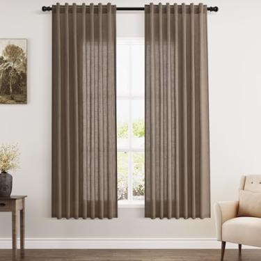 Imagem de Cortinas de linho marrom claro 153 cm de comprimento para quarto, filtro de luz traseira, privacidade, cortinas transparentes, decoração costeira, marrom, claro, algodão, texturizada, cortina de gaze