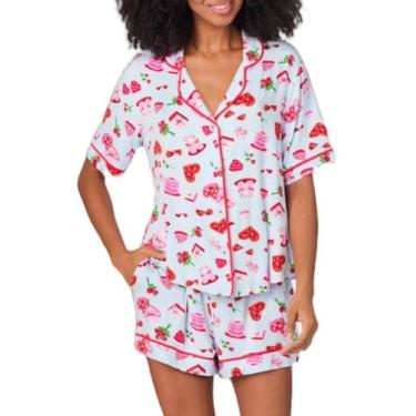 Imagem de Pijama Yiulangde Silk Heart para mulheres, cetim, 2 peças, rosa