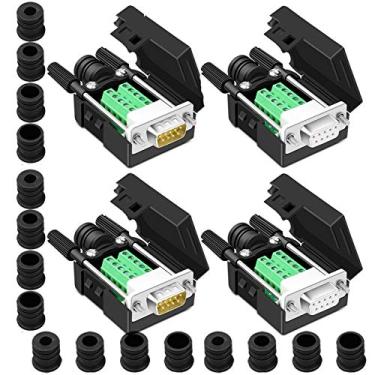 Imagem de ANMBEST Conector de breakout DB9 de 4 peças, 2 peças macho + 2 peças fêmeas DB9 sem solda RS232 D-SUB série para conector de terminal de porta de 9 pinos, placa de breakout com caixa de parafusos longos de tubo de cauda