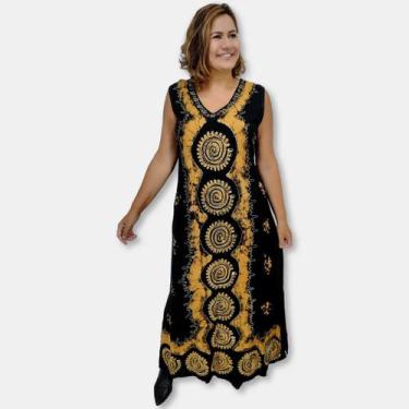 Imagem de Vestido Longo Indiano Regata Bordado Batik ajuste nas costas - Sarat M