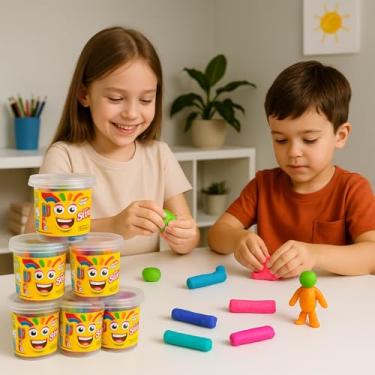 Imagem de Kit com 5 Potes de Massinha de Modelar Colorida Infantil 75g – Massinha Atóxica e Educativa para Crianças a Partir de 3 Anos