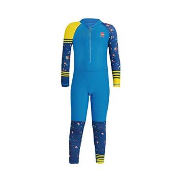 Imagem de IBTOM CASTLE Roupa de banho infantil para meninos e meninas, roupa de banho de corpo inteiro, manga comprida, surfe, Azul, 5-6 Anos