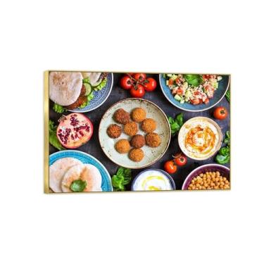 Imagem de Impressão de arte de parede em tela de cozinha - imagens de sala de jantar decoração de parede - comida deliciosa - pintura natureza morta pôster retrô moldura dourada pronto para pendurar 60 x 90 cm