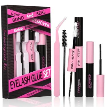 Imagem de Kit de cílios 4 em 1, cola forte à prova d'água para extensões DIY, além de colar e selar, pinças, escova e removedor para aplicação impecável e fácil remoção