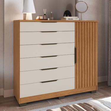 Imagem de Cômoda Ripada 6 Gavetas 1 Porta com Pés Vegas Faimec