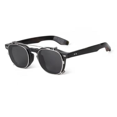 Imagem de JRLLFD Óculos de sol vintage rebite steampunk clip on feminino masculino clássico removível flip lente polarizada (tamanho único/C1)