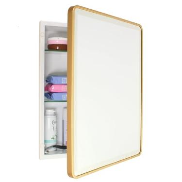 Imagem de Gabinete de remédios para banheiro embutido retangular arredondado Austin Farmhouse 40 x 50 cm, espelho chanfrado, abertura de parede de 35,5 x 45,7 cm, aço revestido a pó, prateleiras de vidro