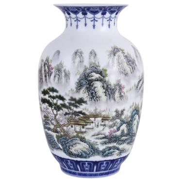 Imagem de Vasos de corpo fino de porcelana azul e branca feitos à mão - design de boca larga de melão de parede fina chinesa tradicional chinesa, perfeito para decoração de casa, mesa e prateleiras de exibição