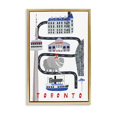 Imagem de Stupell Industries Arte de parede em tela flutuante com moldura dourada de cidade de viagem caprichosa de Toronto, design por Carla Daly, 43 x 63 cm