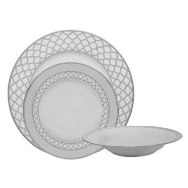 Imagem de Jogo de jantar em porcelana de alta qualidade da marca japonesa Noritake. Composto por 18 peças, sendo 6 pratos rasos, 6 pratos fundos e 6 pratos de sobremesa.