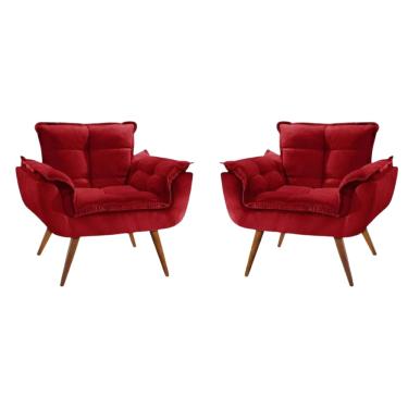 Imagem de 2 Poltronas Opalla Decorativa Reforçada Suede Vermelho