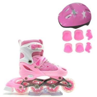 Imagem de Patins Roller Infantil Menina Ajustável Criança Inline Menino De 4 Rod