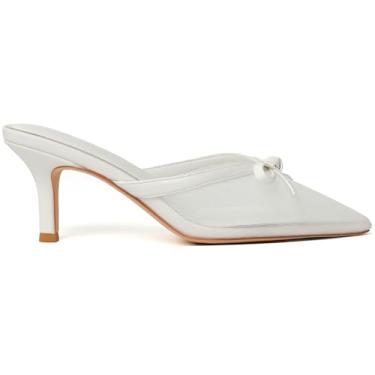 Imagem de Mostrin Kitten Mules Salto feminino bico fino fechado salto vintage sapato stiletto elegante, Malha branca, 38