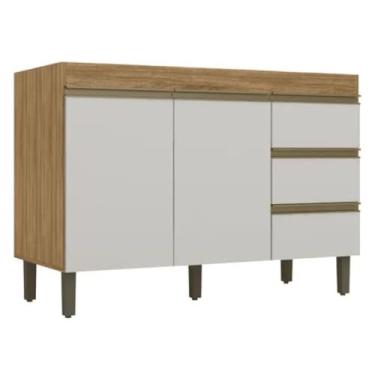 Imagem de Gabinete de Pia Peternella Móveis Karen, 119x86x52cm, 2 Portas, 3 Gavetas, Branco, Sem Tampo (Nature/Off White)