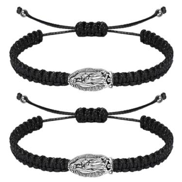 Imagem de WenRity Pulseira de Virgem Maria Católica Ajustável com Cordão Preto La Virgen de Guadalupe para Festa de Páscoa, Prayer, Bênção, Proteção para Homens e Mulheres, Adjustable, Zinco Zinco Corda
