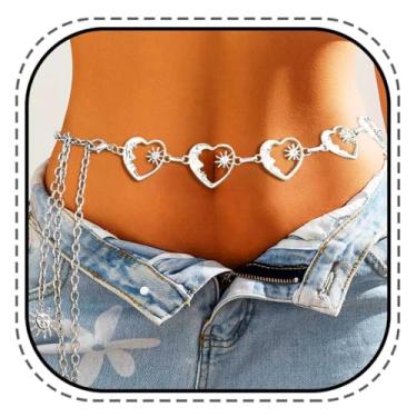 Imagem de Kesvb Boho corrente de cintura coração prata sol barriga corpo corrente praia lua acessórios para mulheres, One Size, Liga metálica, Sem Pedra Preciosa