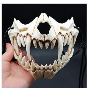 Imagem de Máscara de esqueleto de Halloween máscara de lobisomem assustadora meia máscara de caveira cosplay fantasia de cosplay metade do rosto dentes festa cosplay festival meia máscara de esqueleto animal