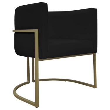 Imagem de Poltrona Decorativa Recepção Luna Corino Cores Base De Ferro Champagne Preto Corino