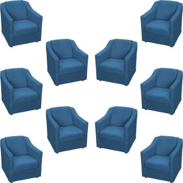 Imagem de Kit 10 Poltronas Decorativa Mila Pé De Plástico Cromado - Azul-marinho Suede