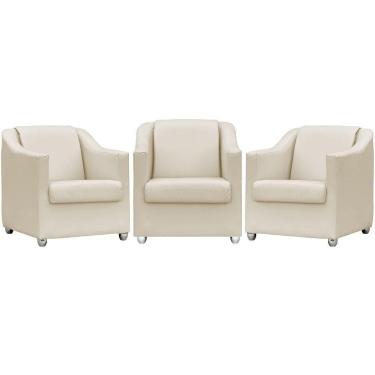 Imagem de Kit 3 Poltronas Mila Corino Cores Pé De Plástico Cromado - Bege Corino