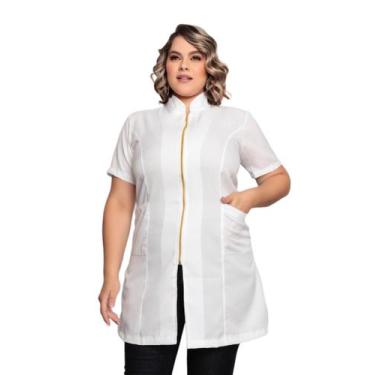 Imagem de Jaleco Feminino Malta Plus Size Branco Oxford Manga Curta - Gardenia J