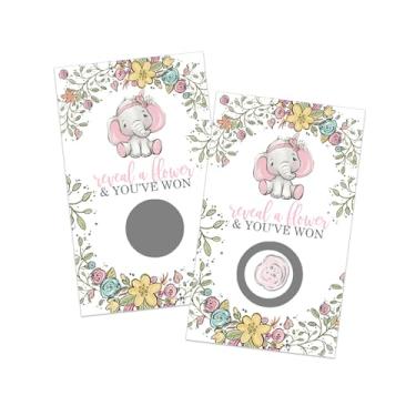 Imagem de Pacote de 30 cartas de jogo de raspar chá de bebê meninas com 30 bilhetes de desenho de chá de bebê para meninas prêmios revelam e ganham atividade rosa Safari verde papel festa inteligente