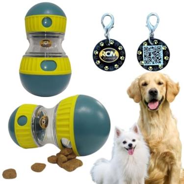 Imagem de RCM Group® - Brinquedo Interativo Dispenser de Ração Para Pets Material Resistente Não Tóxico Acompanha Tag de Identificação e Localização do Pet com QR Code - RCM Group® (Verde e Amarelo)