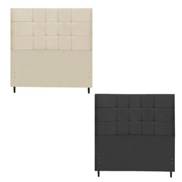 Imagem de Kit Cabeceira Barcelona Estofada Casal 144Cm Preto Botão Tecido + Cabeceira Maveric Solteiro 94Cm New Foam