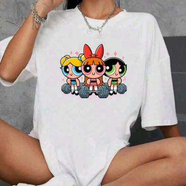 Imagem de Camiseta Longa Oversized Academia Fitness Gym Super Poderosas Branca