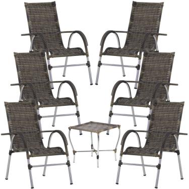 Imagem de Jogo De Área 6 Cadeiras E Mesa Varanda Junco Trama