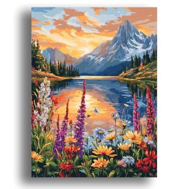 Imagem de Zariocy Kits de pintura por números para adultos – Montanhas Lagos DIY conjunto de pintura acrílica em tela – Kit de pintura de paisagem por números para iniciantes e ideal para decoração de casa 40,6