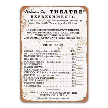 Imagem de Agedsign Cartaz De Parede Metal Com Cardápio Cinema Drive-In 1950, Placa Lata Vintage Para Cozinha, Churrasco, Restaurante, Café, Loja, Decoração 8X12"