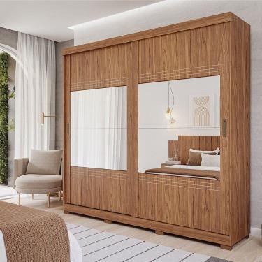 Imagem de Guarda-Roupa Casal 2 Portas de Correr 4 Espelhos e Pés 243cm 100% MDF Marsala Espresso Móveis