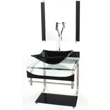 Imagem de Gabinete de vidro 40cm para banheiro curvado duplo inox cuba quadrada 